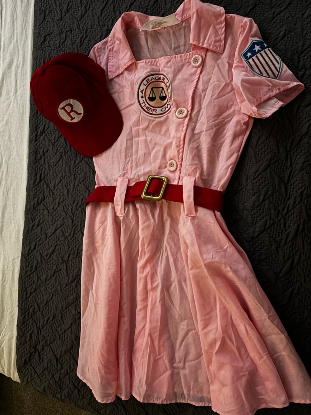 “League of their own” Pink Button-Front costume with Red Belt and hat